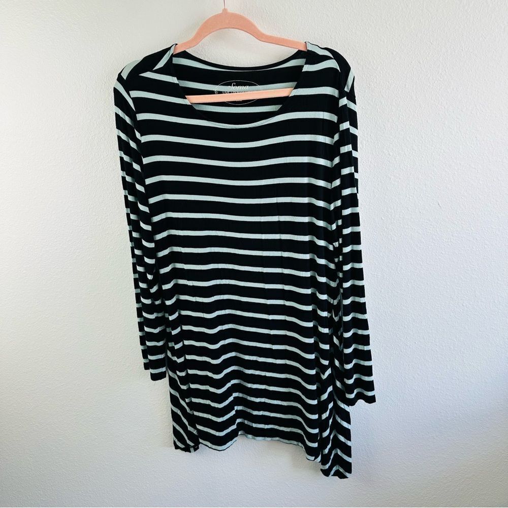 Soma Black Light Blue‎ Striped Long Sleeve Lounge Dress